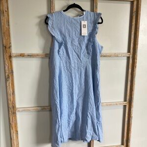 Ecowish Blue Sleeveless Ruffled Midi Sundress